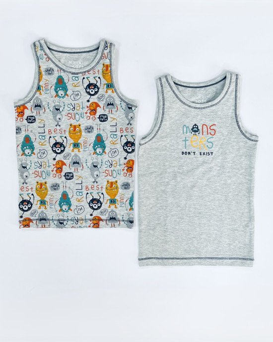 Майки в комплекте из 2 штук серого цвета с принтами 