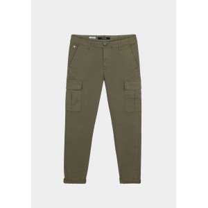 Брюки Slim Fit с накладными карманами (карго) оливкового цвета 