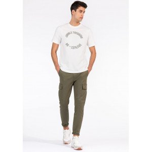 Брюки Slim Fit с накладными карманами (карго) оливкового цвета 