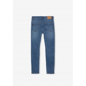 Джинсы skinny fit синего цвета с потертостями 