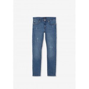 Джинсы skinny fit синего цвета с потертостями 