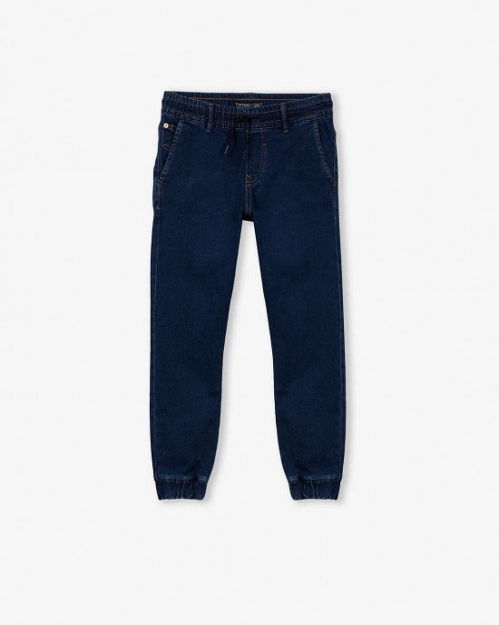 Джинсы с резинкой в поясе jogger slim синего цвета 