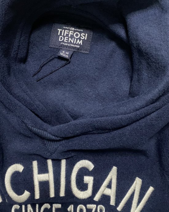 Худи из флиса синего цвета с серой вышивкой 