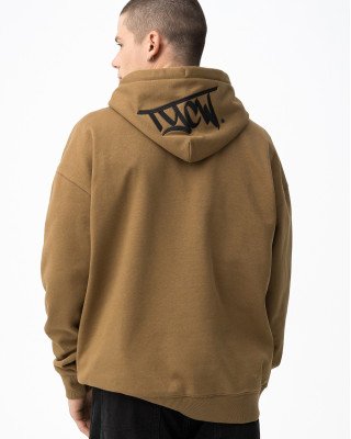 Худи oversize утепленное бежевого цвета с вышивкой 