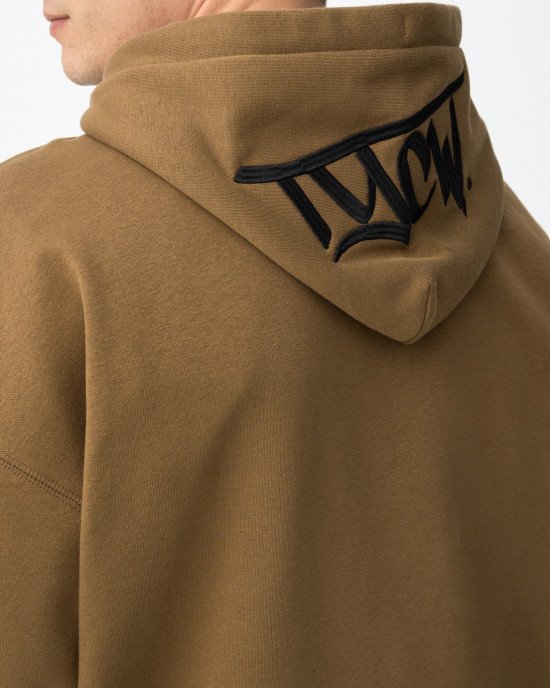 Худи oversize утепленное бежевого цвета с вышивкой Худи oversize утепленное бежевого цвета с вышивкой