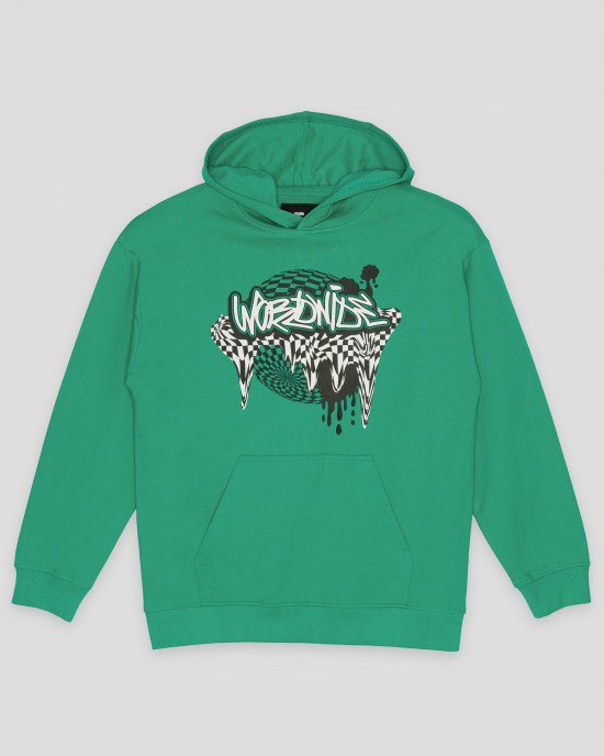 Худи зеленого цвета в принт с карманом - кенгуру 