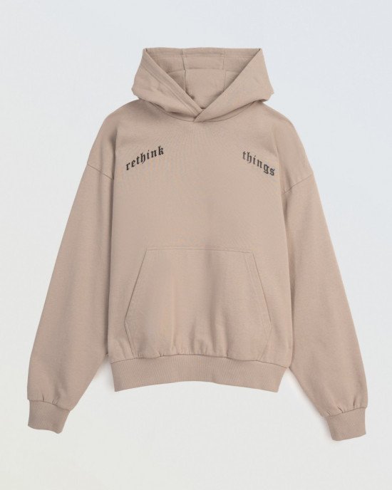 Худи oversize бежевого цвета с принтом дракона на спине 