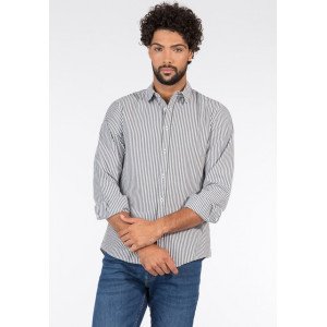 Рубашка Regular Fit в бело-серую полоску 