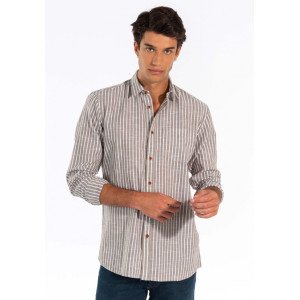 Рубашка regular fit бежевого цвета в полоску 