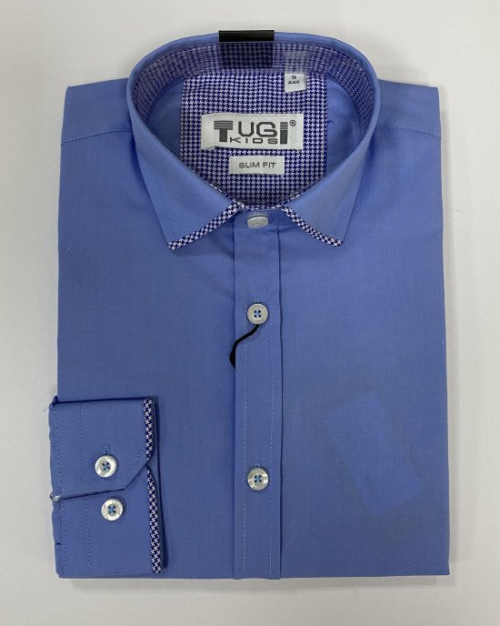 Рубашка slim fit голубого цвета с длинными рукавами 