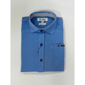 Рубашка slim fit из фактурной ткани голубого цвета