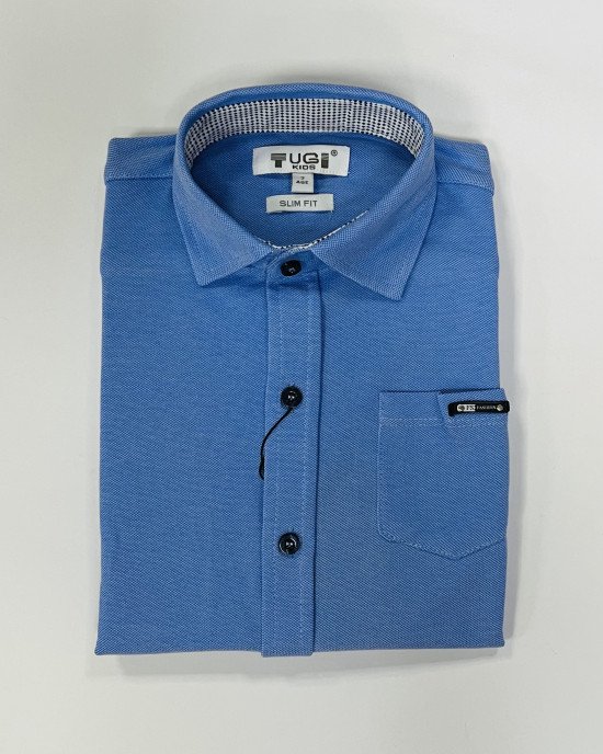 Рубашка slim fit из фактурной ткани голубого цвета