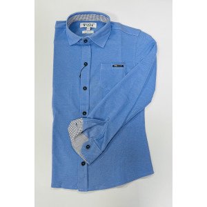 Рубашка slim fit из фактурной ткани голубого цвета