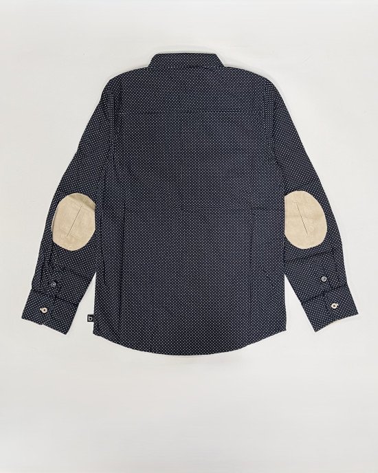 Рубашка с длинными рукавами темно - синего цвета с замшевыми акцентами 