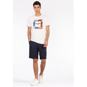 Шорты regular fit синего цвета с добавлением льняной ткани 