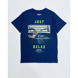 Футболка синего цвета с принтом just relax 