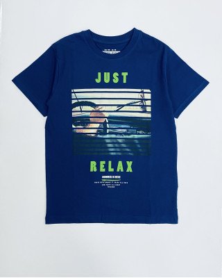 Футболка синего цвета с принтом just relax 