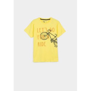 Футболка желтого цвета с рисунком и надписью  Let`s go for a ride