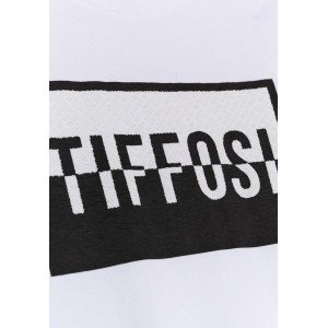 Футболка белого цвета в черо - белый текстовый принт 