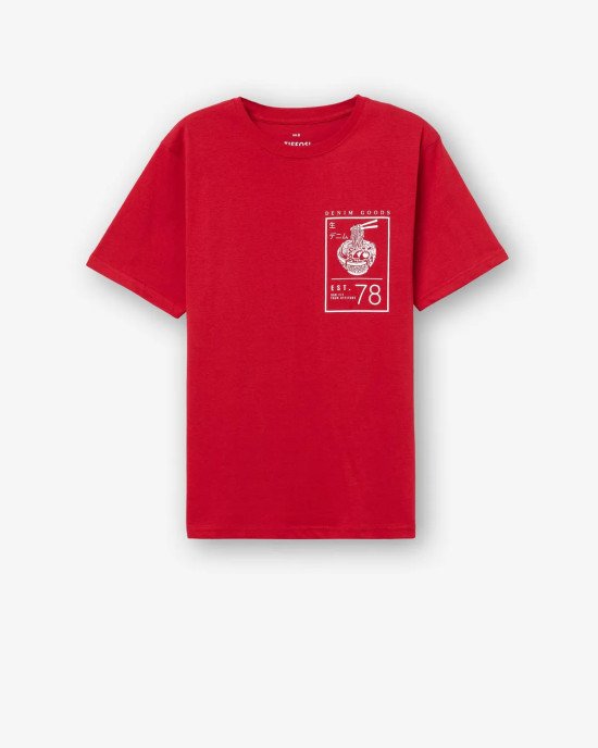 Футболка oversize красного цвета в принт 