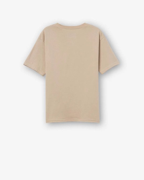 Футболка oversize бежевого цвета с принтом в японском стиле 