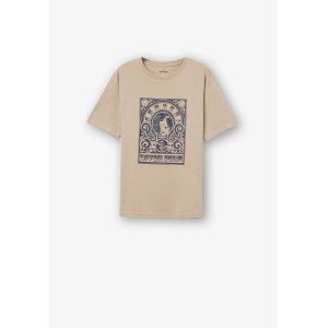 Футболка oversize бежевого цвета с принтом в японском стиле 