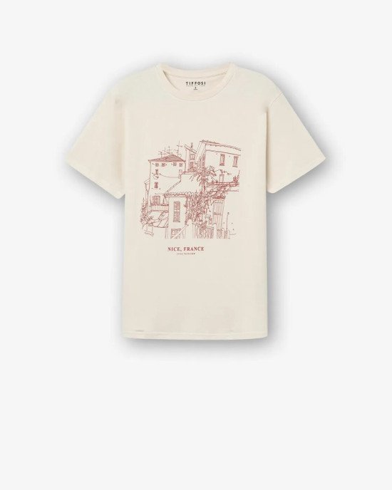Футболка oversize бежевого цвета в принт 