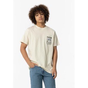 Футболка oversize бежевого цвета с принтом на спине 
