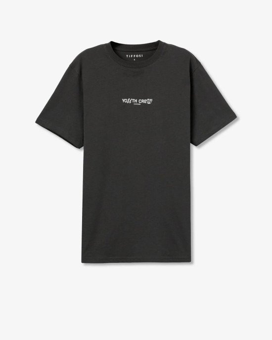 Футболка oversize графитового цвета с принтом на спине 