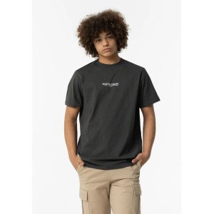 Футболка oversize графитового цвета с принтом на спине 