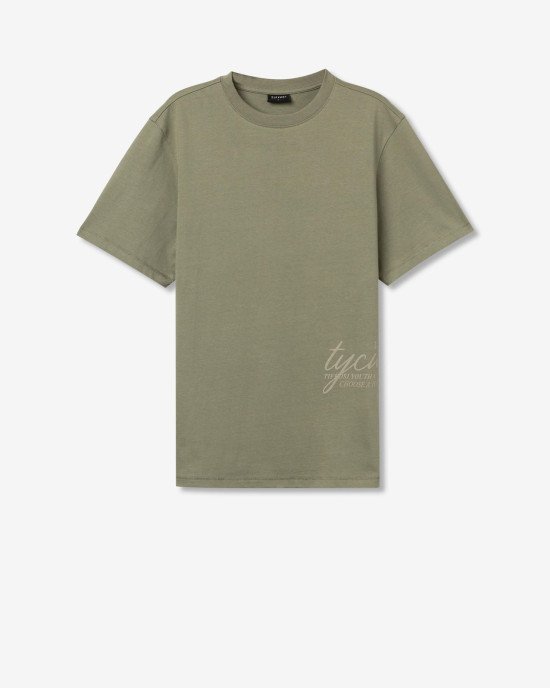 Футболка oversize оливкового цвета в текстовый принт 