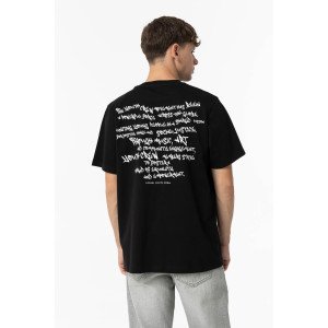 Футболка oversize черного цвета с текстовым принтом на спине 
