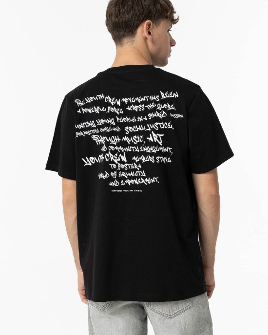 Футболка oversize черного цвета с текстовым принтом на спине 