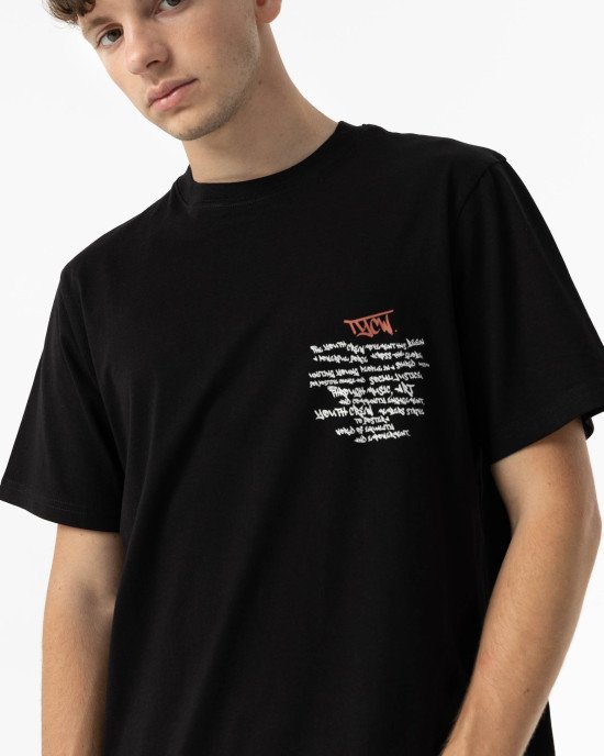 Футболка oversize черного цвета с текстовым принтом на спине 