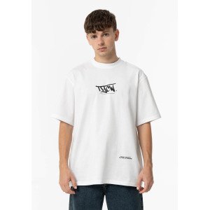 Футболка relaxed fit белого цвета с принтом на спине 