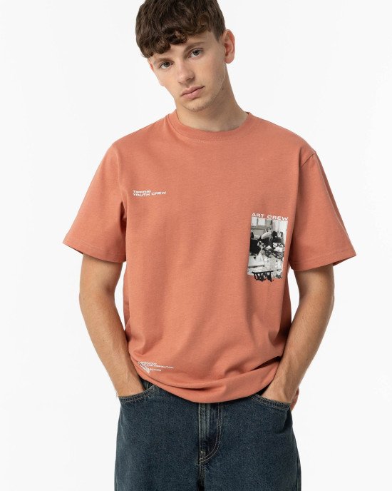 Футболка oversize терракотового цвета с принтом 