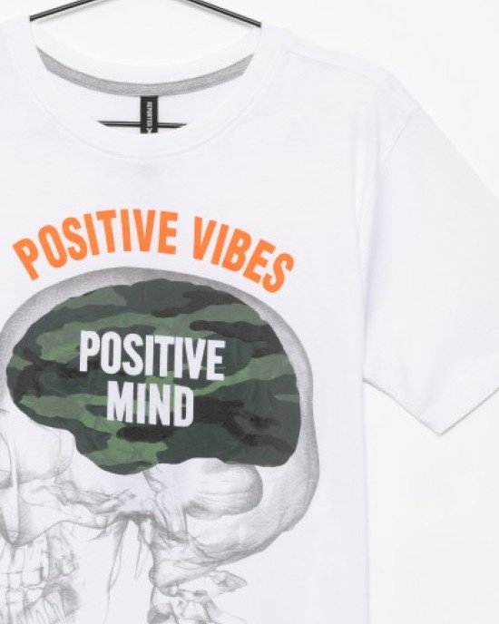 Футболка белого цвета с принтом "Positive vibes"