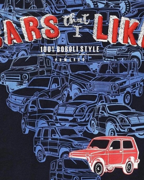 Футболка синего цвета с принтом и вышивкой cars like 