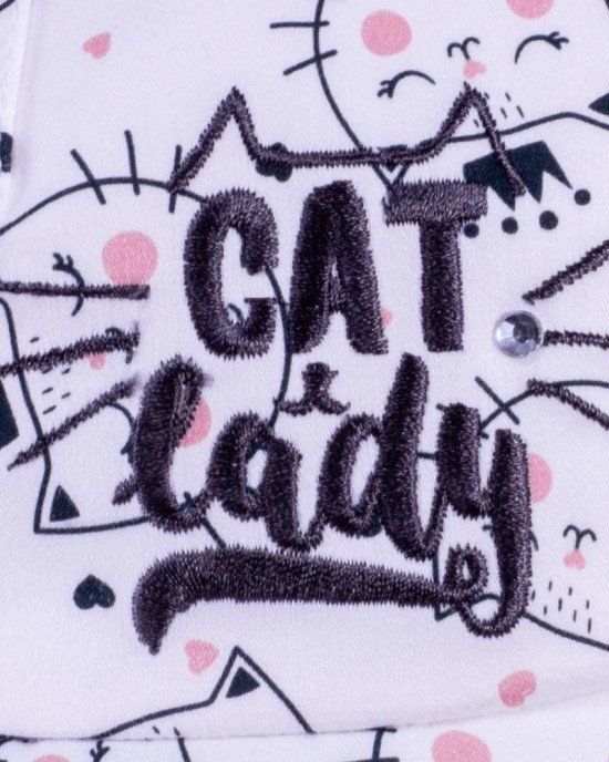 Кепка розового цвета с принтом и надписью cat lady